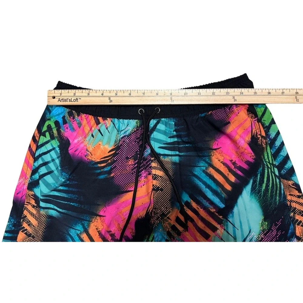 Hot Coals Swim Trunks Mens M Multi‎ Color Tropical Palm Abstract Board Shorts